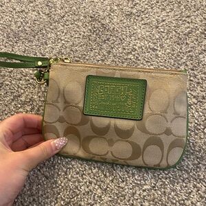 Coach Beige and Green Signature Wristlet